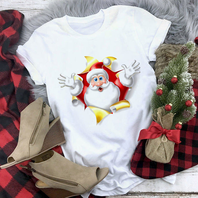 White Hipster Suitable All Seasons Tshirt Tops Clothing New Santa Claus T Shirt Women Fashion Merry Christmas Harajuku T-shirt