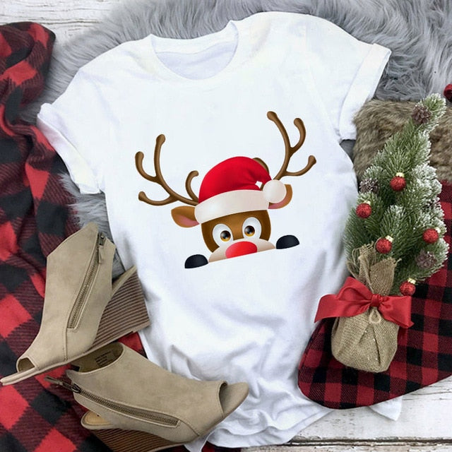 White Hipster Suitable All Seasons Tshirt Tops Clothing New Santa Claus T Shirt Women Fashion Merry Christmas Harajuku T-shirt