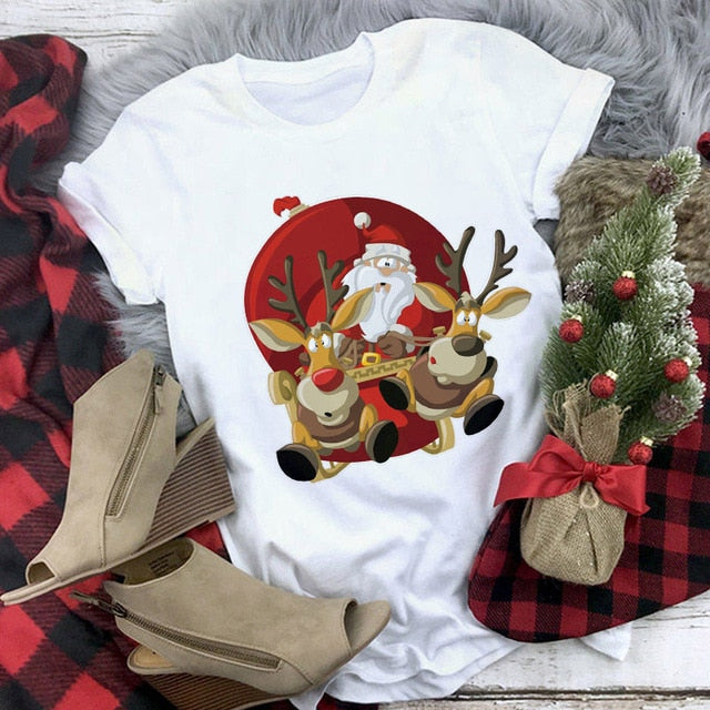 White Hipster Suitable All Seasons Tshirt Tops Clothing New Santa Claus T Shirt Women Fashion Merry Christmas Harajuku T-shirt