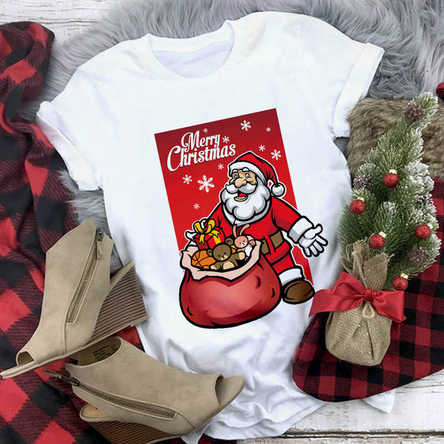 White Hipster Suitable All Seasons Tshirt Tops Clothing New Santa Claus T Shirt Women Fashion Merry Christmas Harajuku T-shirt