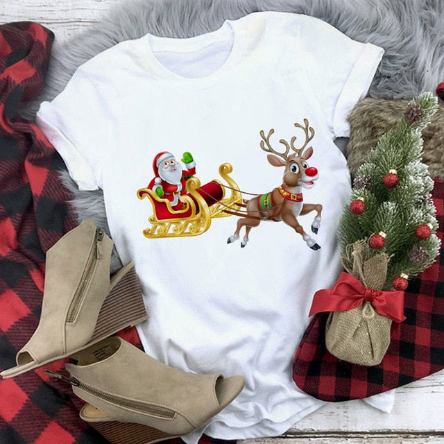 White Hipster Suitable All Seasons Tshirt Tops Clothing New Santa Claus T Shirt Women Fashion Merry Christmas Harajuku T-shirt
