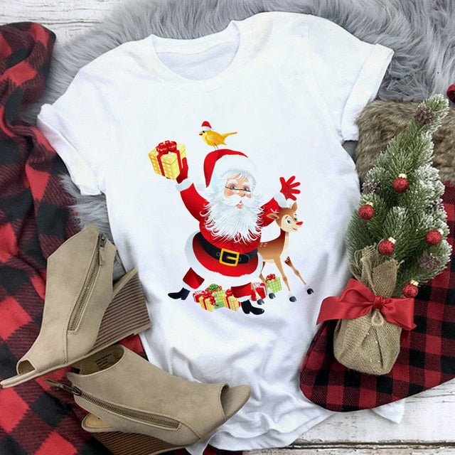 White Hipster Suitable All Seasons Tshirt Tops Clothing New Santa Claus T Shirt Women Fashion Merry Christmas Harajuku T-shirt