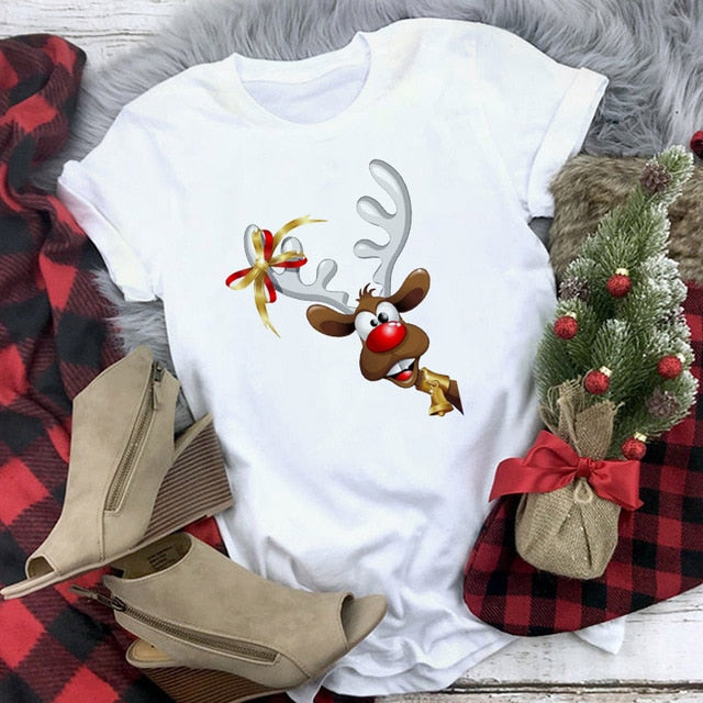 White Hipster Suitable All Seasons Tshirt Tops Clothing New Santa Claus T Shirt Women Fashion Merry Christmas Harajuku T-shirt