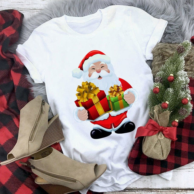 White Hipster Suitable All Seasons Tshirt Tops Clothing New Santa Claus T Shirt Women Fashion Merry Christmas Harajuku T-shirt