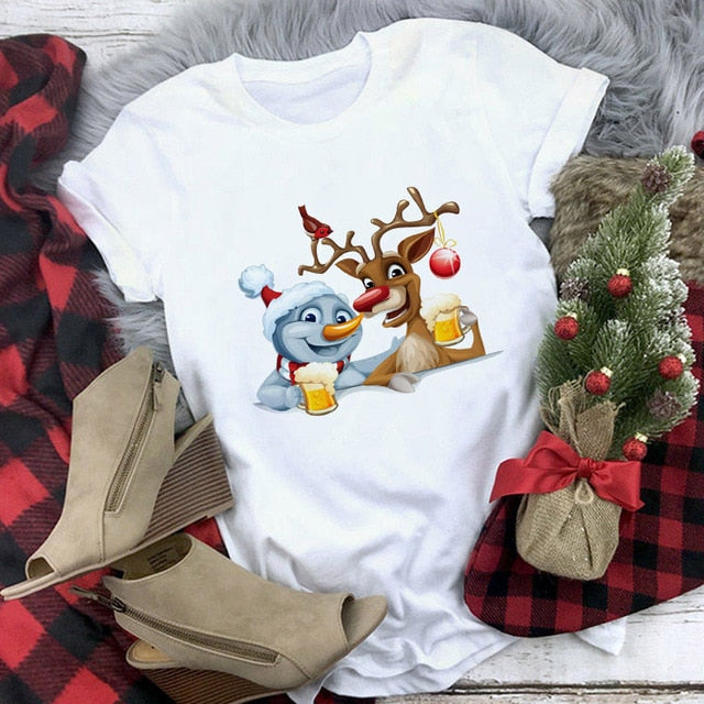 White Hipster Suitable All Seasons Tshirt Tops Clothing New Santa Claus T Shirt Women Fashion Merry Christmas Harajuku T-shirt