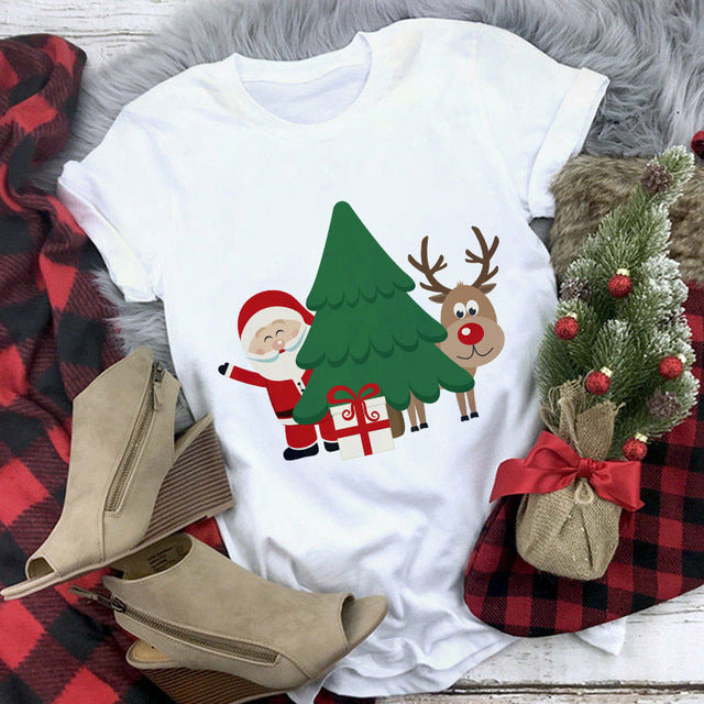 White Hipster Suitable All Seasons Tshirt Tops Clothing New Santa Claus T Shirt Women Fashion Merry Christmas Harajuku T-shirt