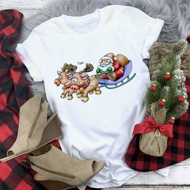 White Hipster Suitable All Seasons Tshirt Tops Clothing New Santa Claus T Shirt Women Fashion Merry Christmas Harajuku T-shirt