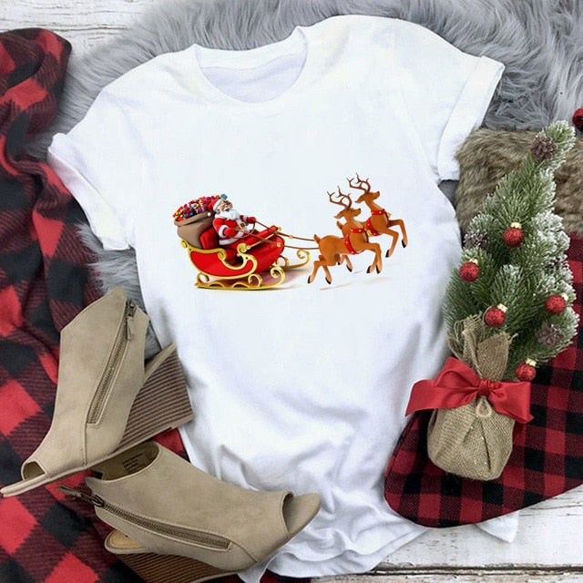 White Hipster Suitable All Seasons Tshirt Tops Clothing New Santa Claus T Shirt Women Fashion Merry Christmas Harajuku T-shirt