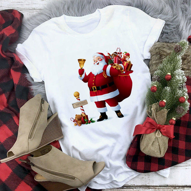 White Hipster Suitable All Seasons Tshirt Tops Clothing New Santa Claus T Shirt Women Fashion Merry Christmas Harajuku T-shirt