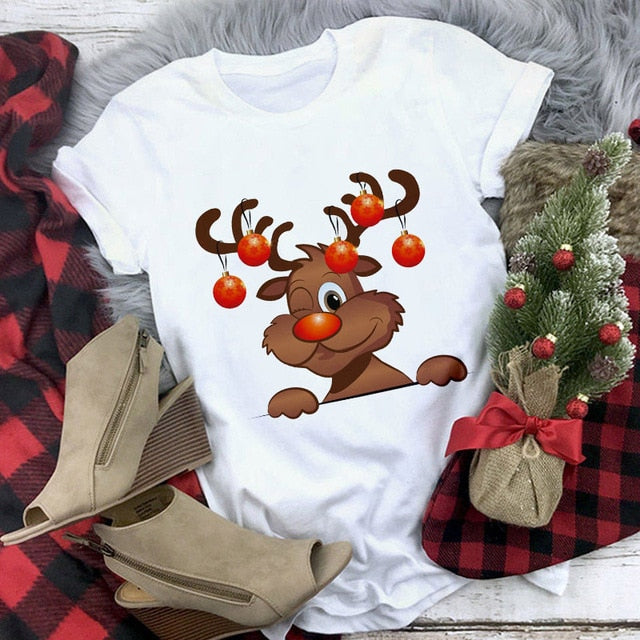 White Hipster Suitable All Seasons Tshirt Tops Clothing New Santa Claus T Shirt Women Fashion Merry Christmas Harajuku T-shirt