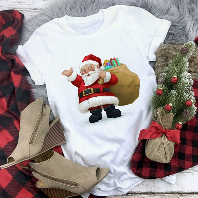 White Hipster Suitable All Seasons Tshirt Tops Clothing New Santa Claus T Shirt Women Fashion Merry Christmas Harajuku T-shirt