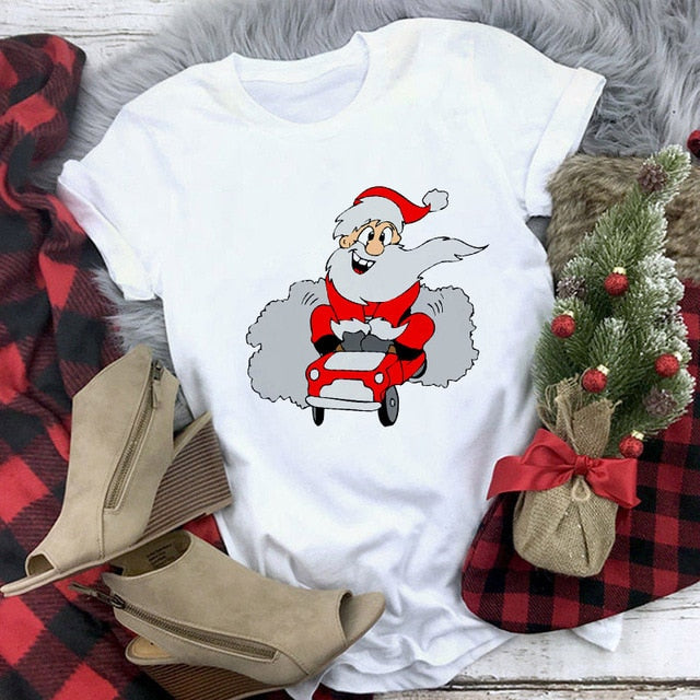 White Hipster Suitable All Seasons Tshirt Tops Clothing New Santa Claus T Shirt Women Fashion Merry Christmas Harajuku T-shirt