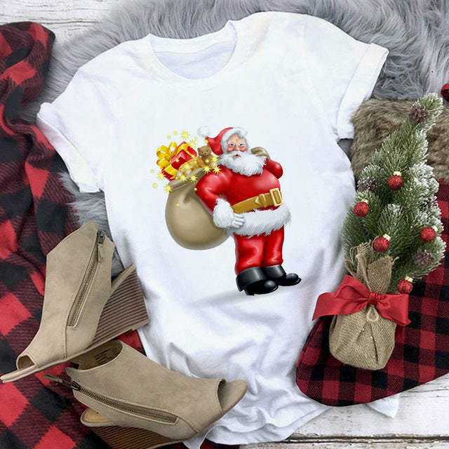 White Hipster Suitable All Seasons Tshirt Tops Clothing New Santa Claus T Shirt Women Fashion Merry Christmas Harajuku T-shirt