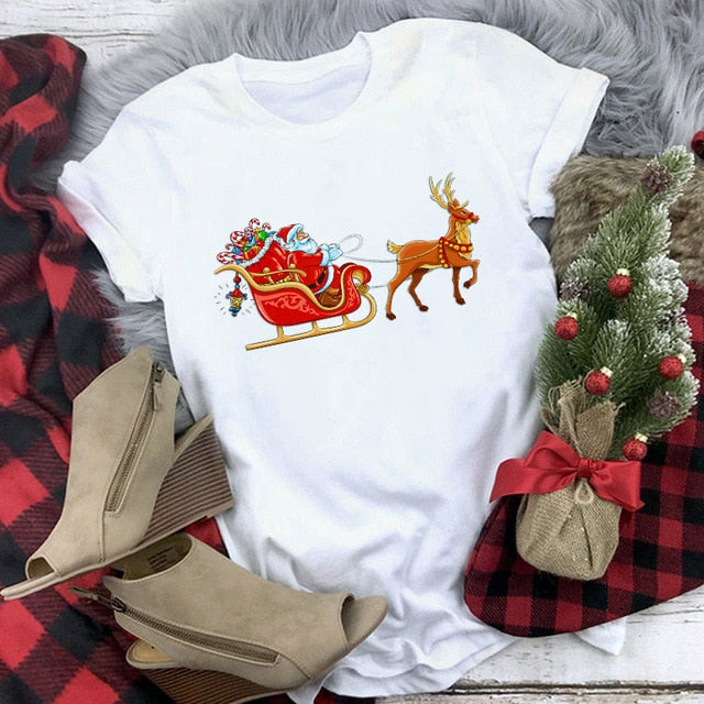White Hipster Suitable All Seasons Tshirt Tops Clothing New Santa Claus T Shirt Women Fashion Merry Christmas Harajuku T-shirt