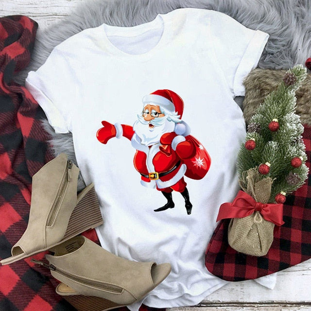White Hipster Suitable All Seasons Tshirt Tops Clothing New Santa Claus T Shirt Women Fashion Merry Christmas Harajuku T-shirt