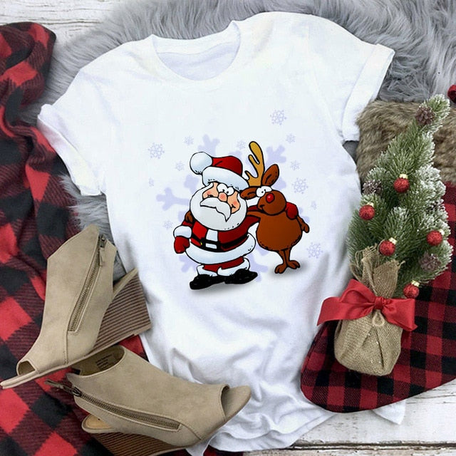 White Hipster Suitable All Seasons Tshirt Tops Clothing New Santa Claus T Shirt Women Fashion Merry Christmas Harajuku T-shirt