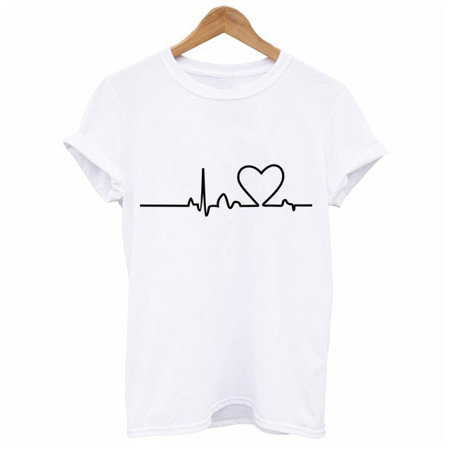 2019 Summer Couples Lovers T-Shirt for Women Casual White Tops Tshirt Women T Shirt Love Heart Embroidery Print T-Shirt Female