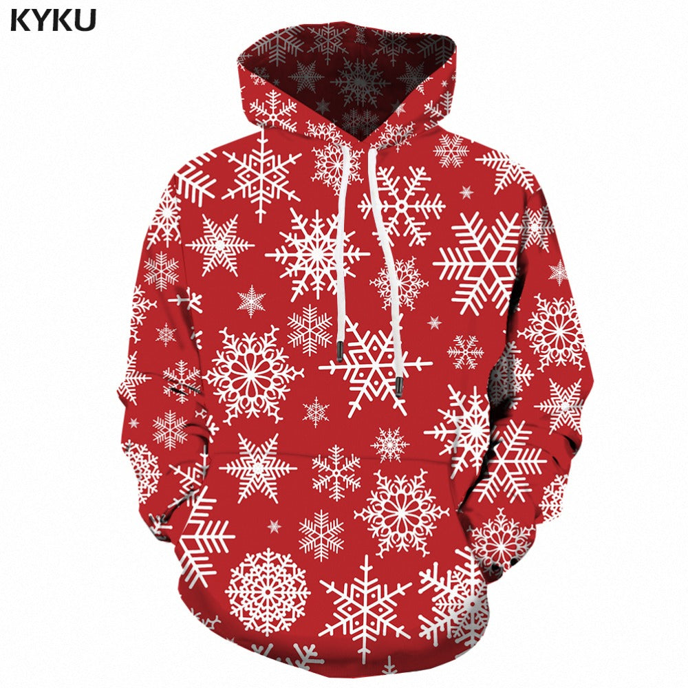 KYKU Christmas Hoodies Men Sweatshirt Red Hip Hop 3d Print Hoodie Xmas Snowflake Sweatshirt Pullover Hooded Funny Mens Clothing