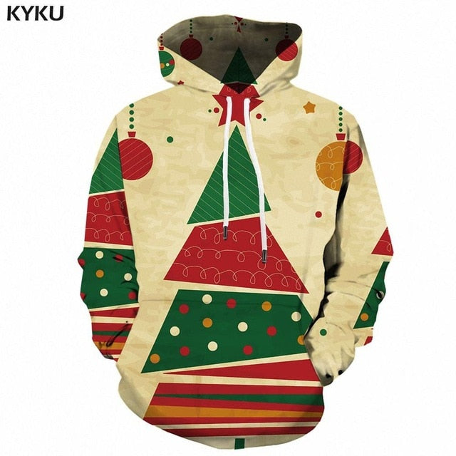 KYKU Christmas Hoodies Men Sweatshirt Red Hip Hop 3d Print Hoodie Xmas Snowflake Sweatshirt Pullover Hooded Funny Mens Clothing