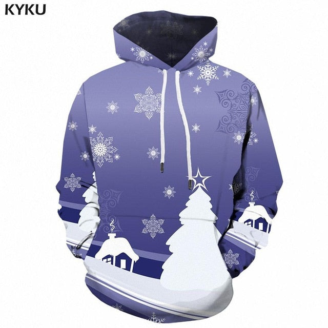 KYKU Christmas Hoodies Men Sweatshirt Red Hip Hop 3d Print Hoodie Xmas Snowflake Sweatshirt Pullover Hooded Funny Mens Clothing