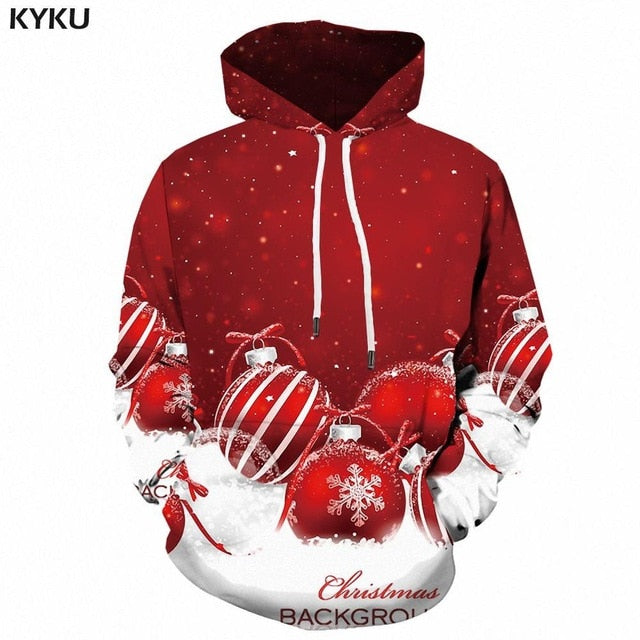 KYKU Christmas Hoodies Men Sweatshirt Red Hip Hop 3d Print Hoodie Xmas Snowflake Sweatshirt Pullover Hooded Funny Mens Clothing