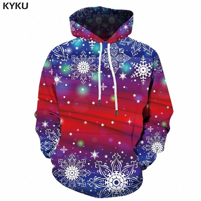 KYKU Christmas Hoodies Men Sweatshirt Red Hip Hop 3d Print Hoodie Xmas Snowflake Sweatshirt Pullover Hooded Funny Mens Clothing