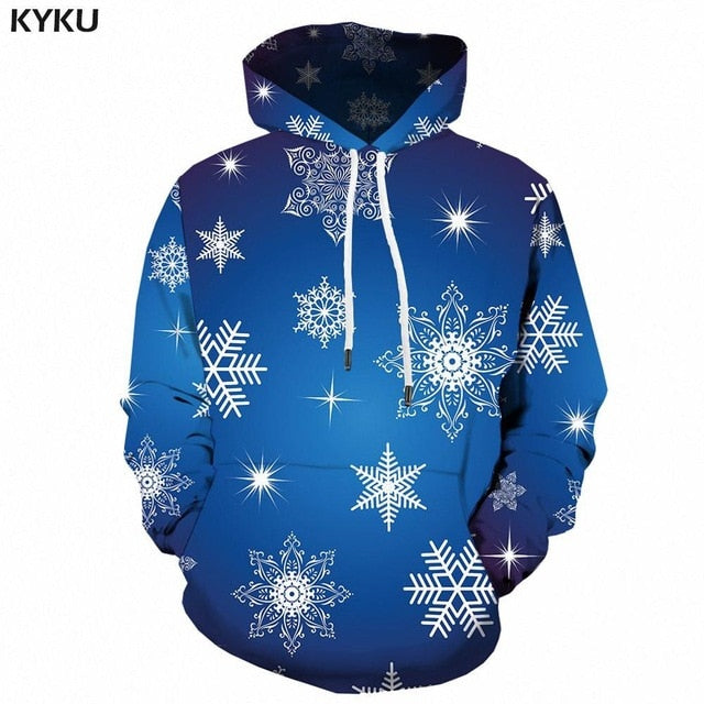 KYKU Christmas Hoodies Men Sweatshirt Red Hip Hop 3d Print Hoodie Xmas Snowflake Sweatshirt Pullover Hooded Funny Mens Clothing