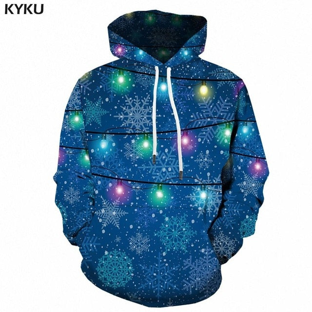 KYKU Christmas Hoodies Men Sweatshirt Red Hip Hop 3d Print Hoodie Xmas Snowflake Sweatshirt Pullover Hooded Funny Mens Clothing