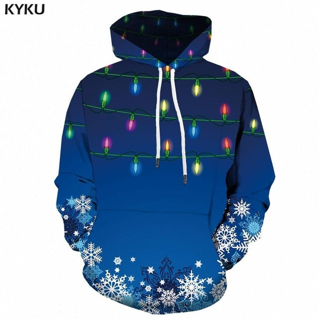 KYKU Christmas Hoodies Men Sweatshirt Red Hip Hop 3d Print Hoodie Xmas Snowflake Sweatshirt Pullover Hooded Funny Mens Clothing