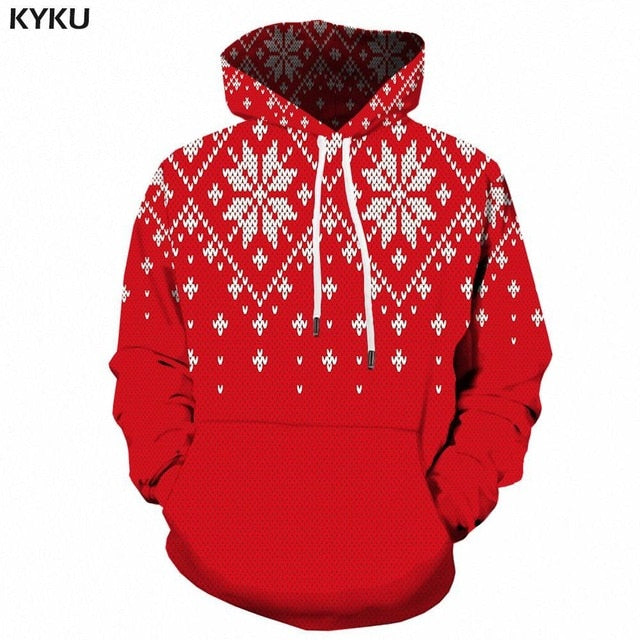 KYKU Christmas Hoodies Men Sweatshirt Red Hip Hop 3d Print Hoodie Xmas Snowflake Sweatshirt Pullover Hooded Funny Mens Clothing