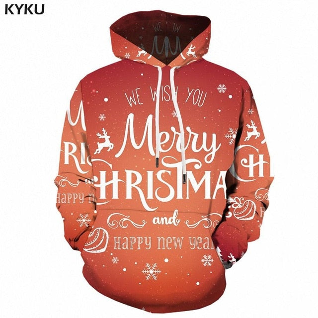 KYKU Christmas Hoodies Men Sweatshirt Red Hip Hop 3d Print Hoodie Xmas Snowflake Sweatshirt Pullover Hooded Funny Mens Clothing