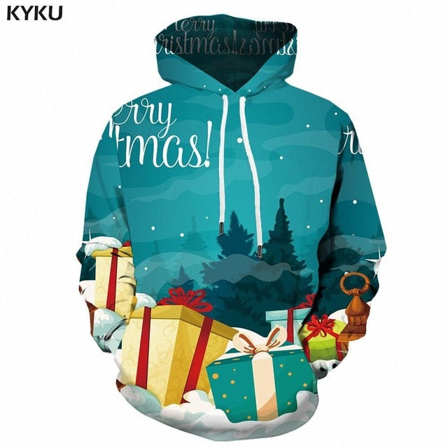 KYKU Christmas Hoodies Men Sweatshirt Red Hip Hop 3d Print Hoodie Xmas Snowflake Sweatshirt Pullover Hooded Funny Mens Clothing