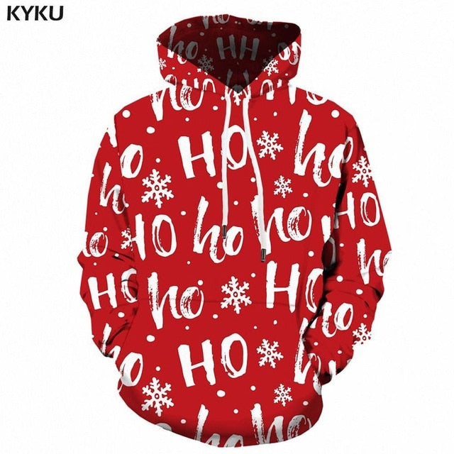 KYKU Christmas Hoodies Men Sweatshirt Red Hip Hop 3d Print Hoodie Xmas Snowflake Sweatshirt Pullover Hooded Funny Mens Clothing