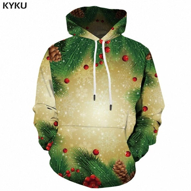 KYKU Christmas Hoodies Men Sweatshirt Red Hip Hop 3d Print Hoodie Xmas Snowflake Sweatshirt Pullover Hooded Funny Mens Clothing